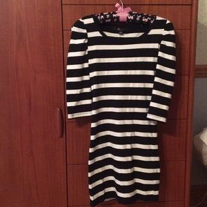 Black and cream striped bodycon dress